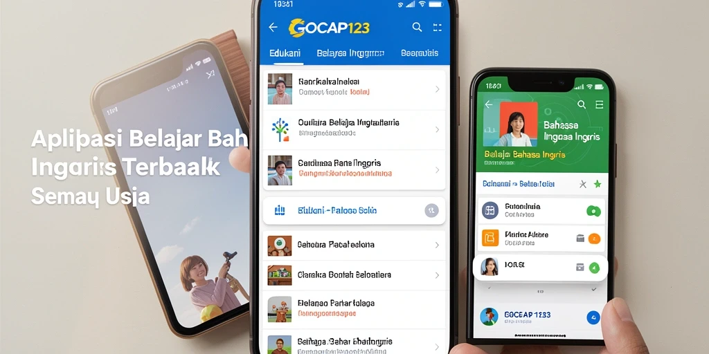 Antarmuka aplikasi GOCAP123 yang menarik dan interaktif untuk belajar bahasa Inggris.