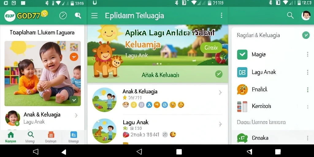 Tampilan antarmuka aplikasi GOD77 untuk lagu anak yang ceria dan interaktif.