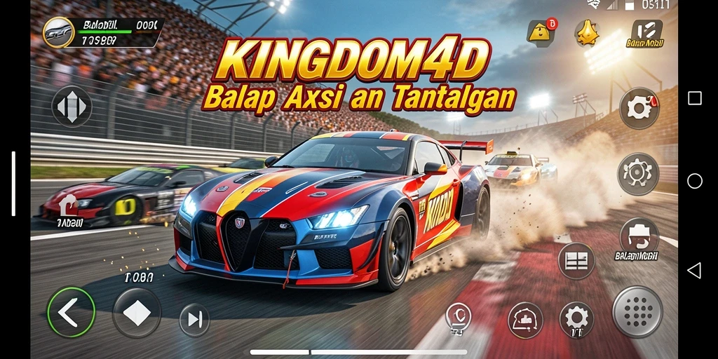 Screenshot KINGDOM4D menampilkan balapan mobil yang seru dan menantang.