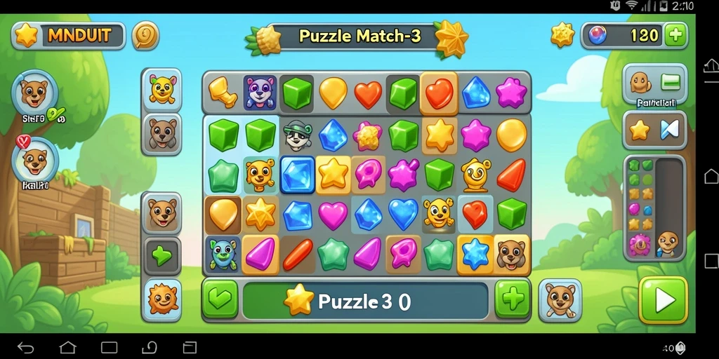 Tampilan antarmuka game Puzzle Match-3 yang menarik dan intuitif.