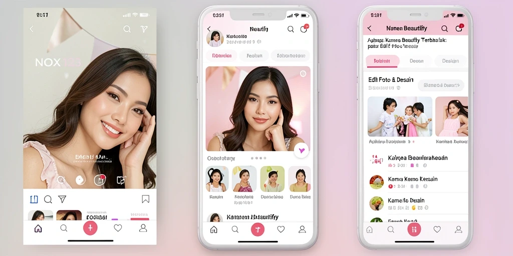 Antarmuka aplikasi NOX123 yang elegan dan modern untuk edit foto.