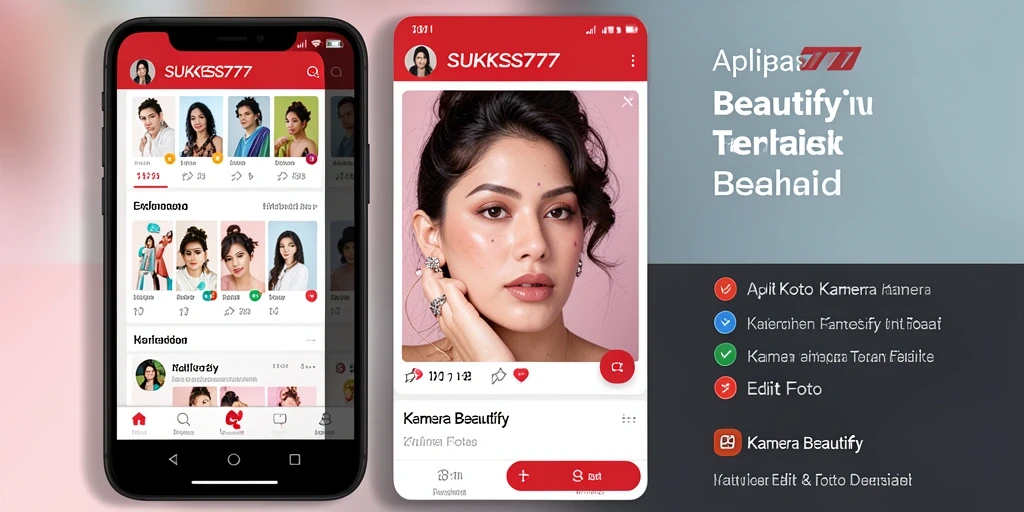 Antarmuka aplikasi SUKSES777 dengan berbagai fitur Kamera Beautify yang menarik.
