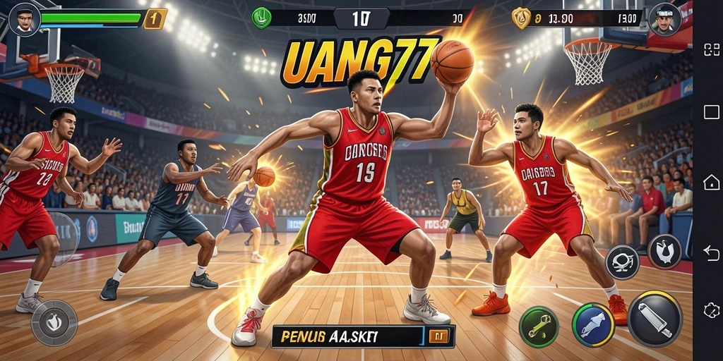 Screenshot UANG77 menunjukkan antarmuka permainan Basket yang menarik dan dinamis.