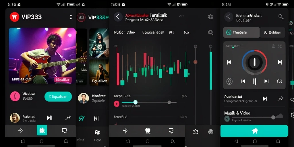 Antarmuka aplikasi Equalizer VIP333 yang stylish dan fungsional.