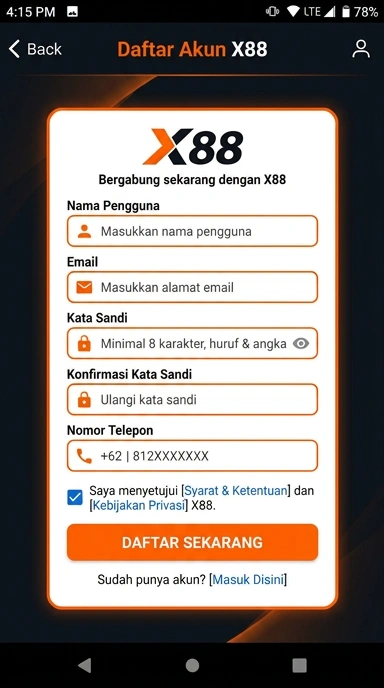 Cara Mudah Registrasi Akun Baru x88